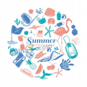 夏日元素矢量彩绘水彩